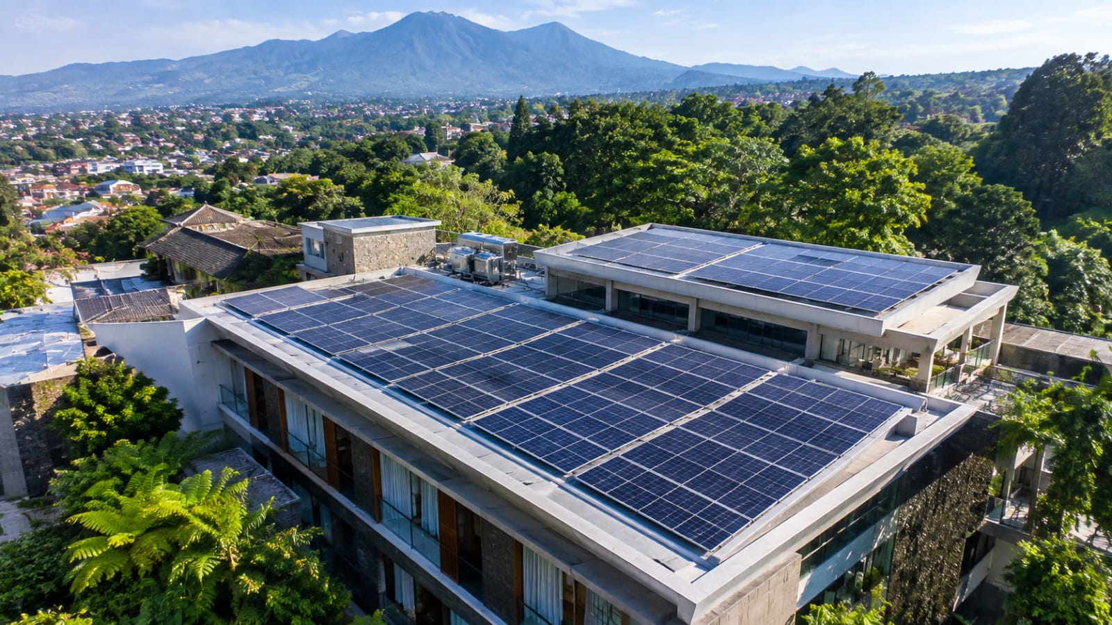 Solar Panel Malang hotel rooftop installation