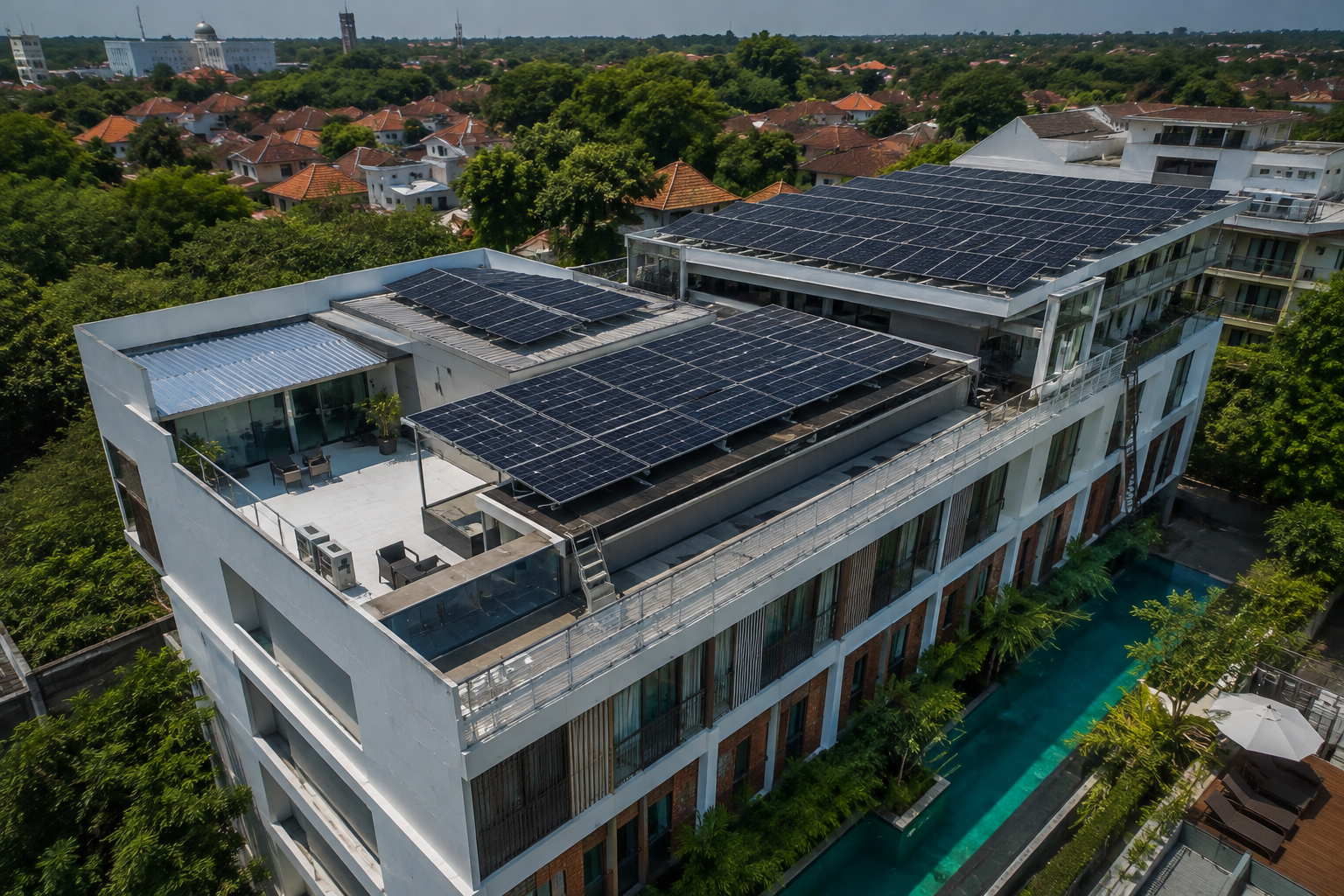 Solar Panel Jogja hotel rooftop installation